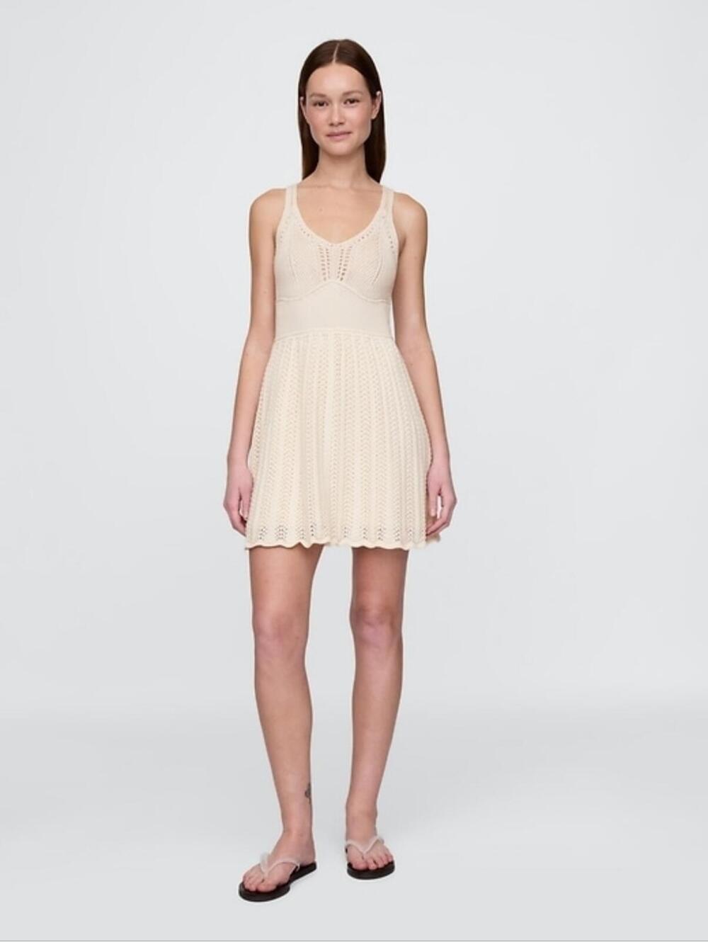 Gap Pointelle Mini Dress Ivory Beige Frost Off White SMALL